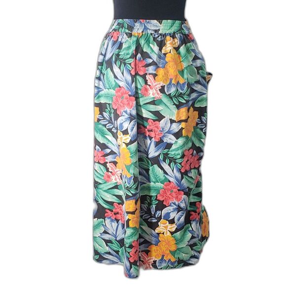 Red Yellow Tropical Print Elastic Waist Button-up Pockets Maxi Skirt Size 3X - Picture 4 of 4